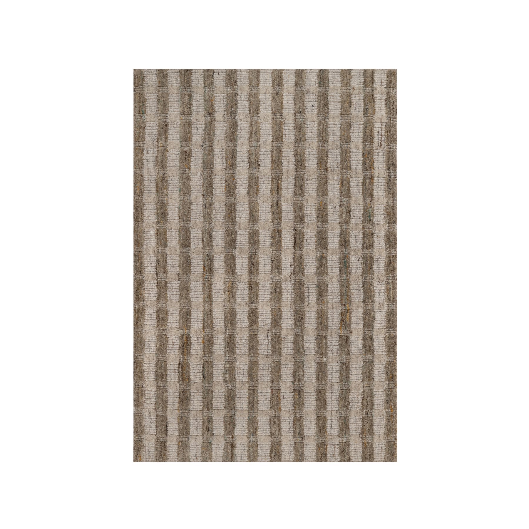 Tan and Chocolate Brown, Vertical Stripes Design with Salt and Pepper Effect, Hand Loomed, Undyed Natural Wool, Sample, Mat, Oriental Rug